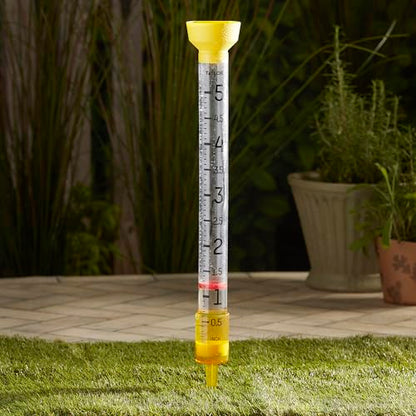 Taylor Jumbo JR Rain Gauge, Measure and Monitor Precipitation, Easy to Read for Backyard, Patio, Garden, and Lawn, 5-inch, Yellow