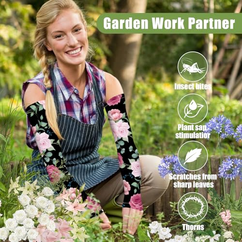 Gardening Sleeves for Women UV Sun Protection with Thumb Hole Anti-Scratch - color: Black Rose