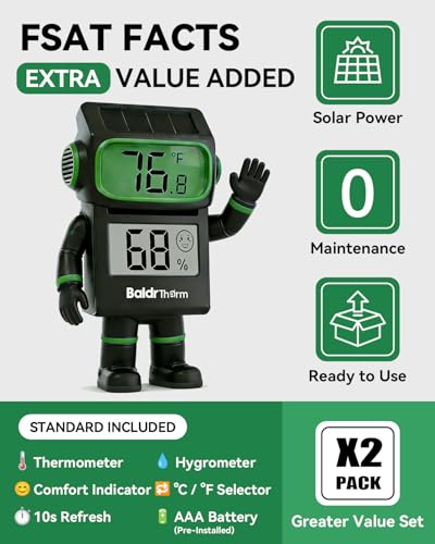 BALDR 2-Pack Digital Hygrometer Thermometer, Solar Humidity Monitor(Black) - color: Black 2 Pack