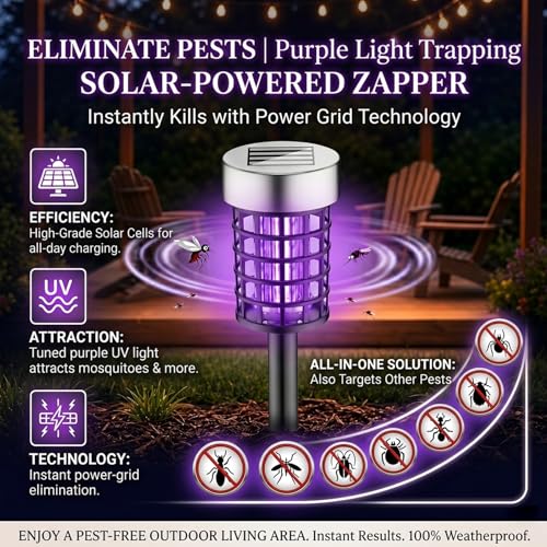 4 Pack Solar Bug Zapper Outdoor, Waterproof UV Insect Trap for Yard