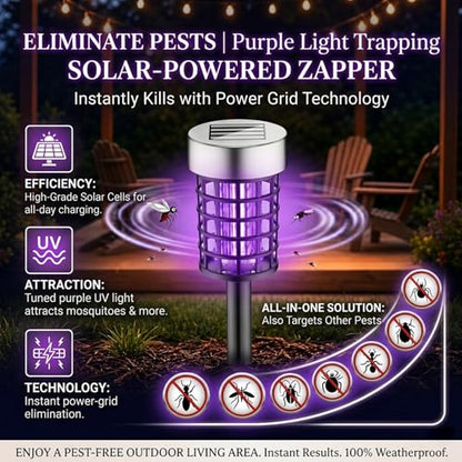 4 Pack Solar Bug Zapper Outdoor, Waterproof UV Insect Trap for Yard