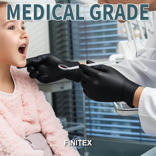 FINITEX - Black Nitrile Disposable Gloves, 5mil, Powder-free, Medical Exam Latex-Free 100 PCS For Cleaning Food Glove (XX-Large (Pack of 90)) - size: XX-Large