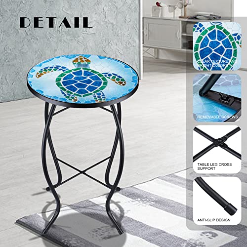 VCUTEKA Outdoor Side Table,14" Patio Accent Table Bistro Coffee End Table - color: Sea Turtle