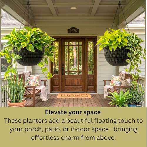LaLaGreen Indoor Hanging Planters (11in, 4 Pack) Self-Watering Flower Pots - color: Black X 4