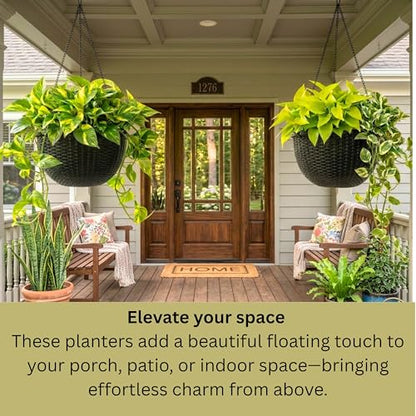 LaLaGreen Indoor Hanging Planters (11in, 4 Pack) Self-Watering Flower Pots - color: Black X 4
