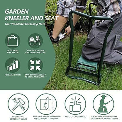 waltyotur Garden Kneeler and Seat Foldable Stool Kneeling Bench with Handles Garden Kneeler Bench Stools with Tool Bag Pouch EVA Foam Pad