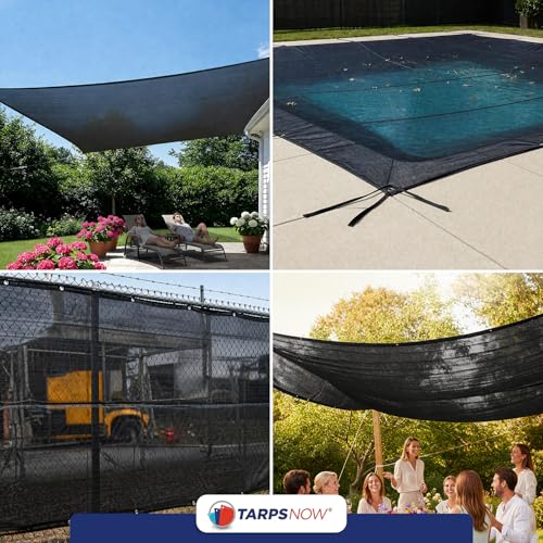 Tarps Now 8' x 10' Heavy Duty Mesh Tarp with 75% Shade and Brass Grommets - Multipurpose Protective Cover Tarpaulin with Air Flow for Tie Downs, Shade, Fences, Canopies, Dump Trucks - Black - size: 8' X 10'