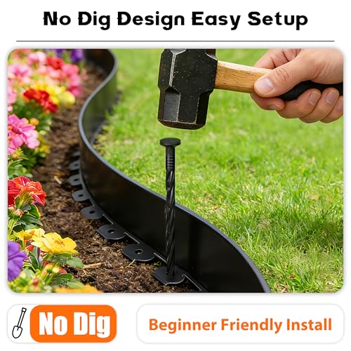 4 inch Tall Landscape Edging Kit 120FT Garden Edging with 210 Spikes for Lawn Edging and Flower Beds (Black, 120FT) - size: 120FT Kit