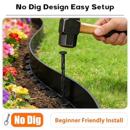 4 inch Tall Landscape Edging Kit 120FT Garden Edging with 210 Spikes for Lawn Edging and Flower Beds (Black, 120FT) - size: 120FT Kit