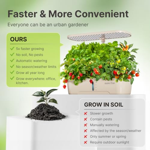 SUNCOZE Hydroponics Growing System, 12 Pods, 12.4 in Adjustable Height - color: Beige