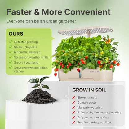 SUNCOZE Hydroponics Growing System, 12 Pods, 12.4 in Adjustable Height - color: Beige