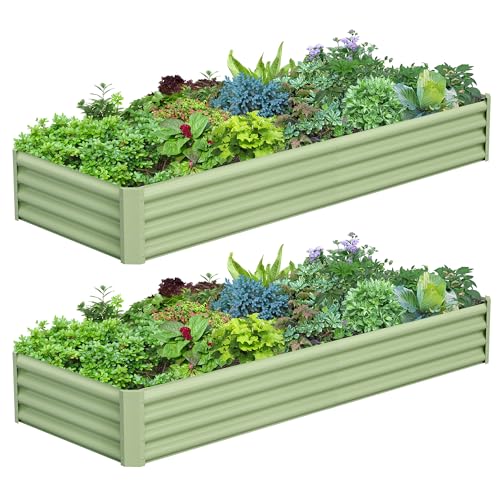 2PCS 8x2x1FT Galvanized Raised Garden Bed, Galvanized Planter Raised Garden Boxes Outdoor, Large Metal Raised Garden Beds for Vegetables-Green - color: Green, size: 8x2x1(2PCS)