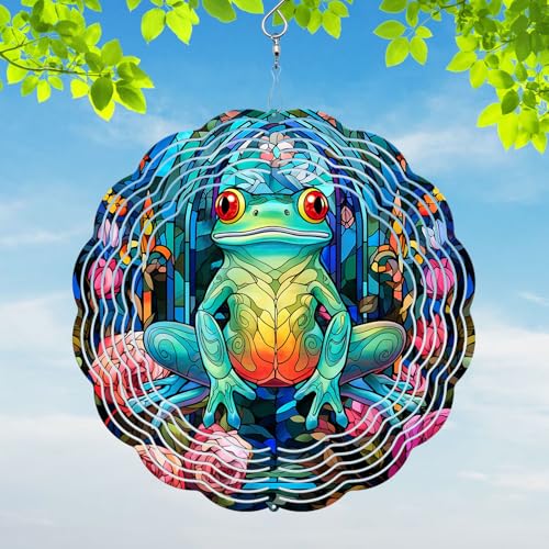 Frog Yard and Garden Wind Spinner, Unique 3D Hanging Frog Wind Spinner - color: Frog