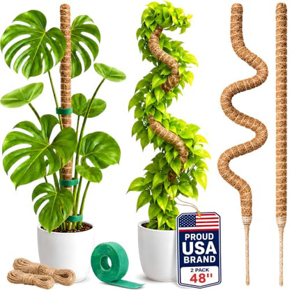 2 Pack 48" Moss Pole for Plants – Moss Pole Monstera Plant Support - size: 2-Pack (48'')