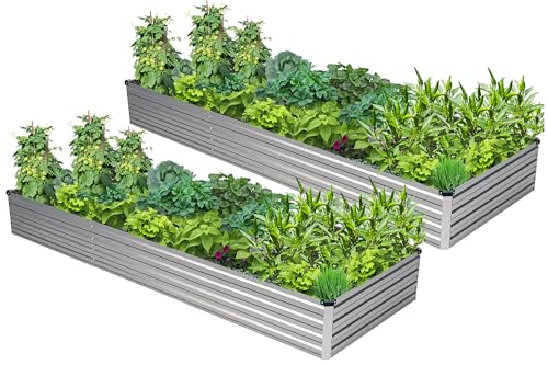 2PCS 9x3x1ft Galvanized Raised Garden Bed,Outdoor Planter Box Metal Patio Kit Planting Bed for Vegetables Flowers Herb,Silver - size: 9x3x1(2PCS), style: Sliver