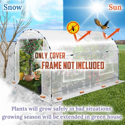 Greenhouse Replacement White Cover for Large Hot House , Support Arch Climbing Frame , Cover Comes in 3 Pieces, with ABS Clamps (Frame Does NOT Included) (10' x 7' x 6') - size: 10' x 7' x 6'
