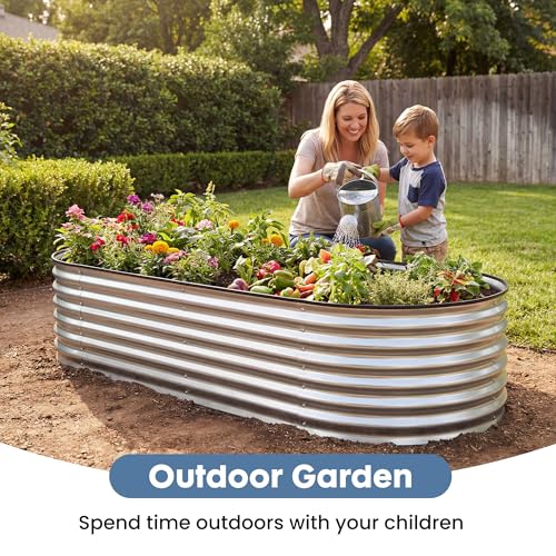 DUMOS Galvanized Raised Garden Bed, Outdoor Planter Box, 6x3x1ft - color: Silver (Oval), size: 6×3×1ft
