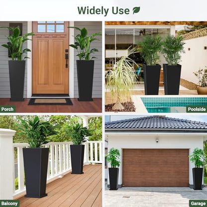 30" Metal Tall Outdoor Planters Set of 2, Durable & Wealtherproof - size: 30" H
