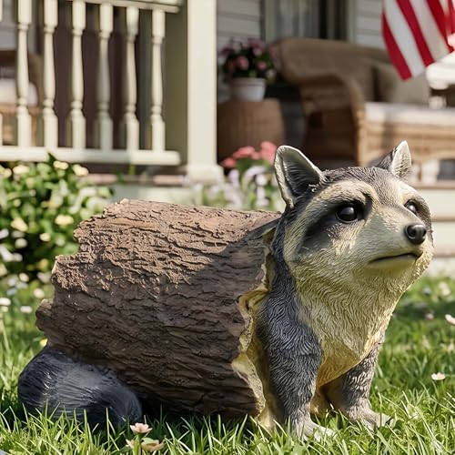 Garden 10.2" Raccoon Statue, Cute Outdoor Raccoon Decor, Resin Realistic Figurine, Animal Themed Garden Accent Art, Landscape Accent Gift Sculpture for Yard Patio Lawn Art - color: Brown Raccoon