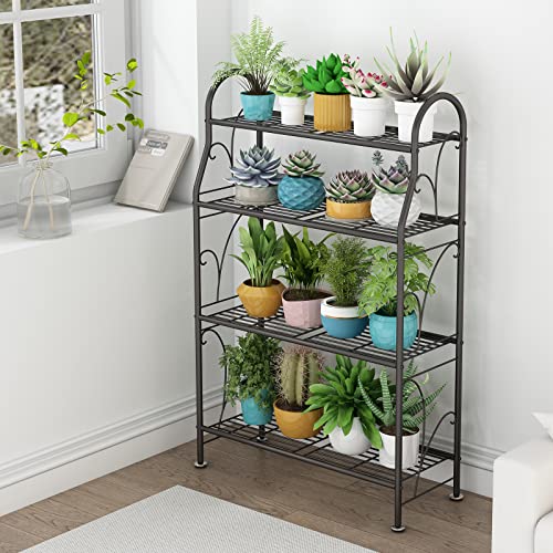 SORCEDAS Plant Stand Outdoor Indoor 4 Tier Metal Corner Flower Shelf - size: 4 Tier-Dark Grey