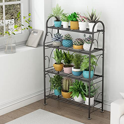 SORCEDAS Plant Stand Outdoor Indoor 4 Tier Metal Corner Flower Shelf - size: 4 Tier-Dark Grey