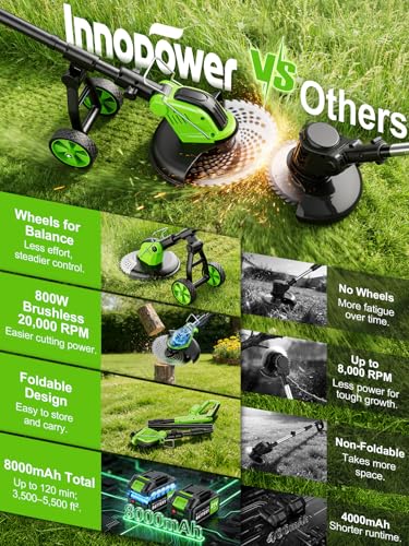 12-Inch Battery Powered String Trimmer with Wheels, 800W Brushless 4-in-1