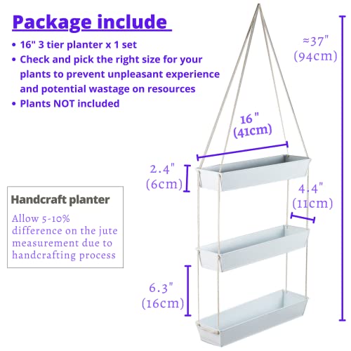LaLaGreen Boho Wall Planter (16 in, 3 Tier) White Succulent Herb Garden - color: White, size: 16" (40.7cm) x 3 Pack White