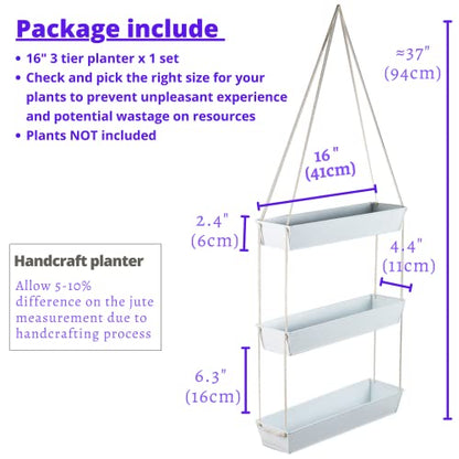 LaLaGreen Boho Wall Planter (16 in, 3 Tier) White Succulent Herb Garden - color: White, size: 16" (40.7cm) x 3 Pack White