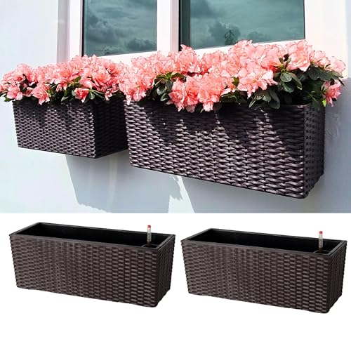 LaLaGreen Wall Planters Outdoor (20in, 2 Pack) Hanging Window Flower Boxes - color: Brown X 2