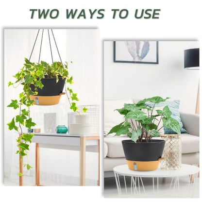 ZMTECH Large 12Inch Self Watering Hanging Planter, Water Window & Chain - color: Dark Gray