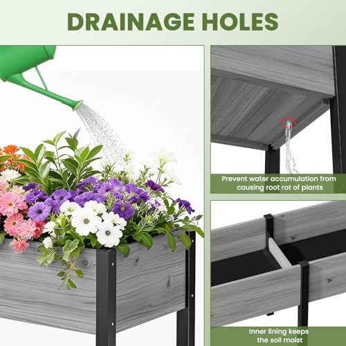 SUNYRISY Dual Wooden Raised Garden Bed Outdoor with Metal Legs