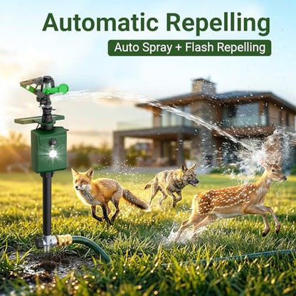 Solar Motion Activated Sprinklers for Animal Deterrent 1 Pack Cat Repellent Animal Sprinkler Repeller with Motion Sensor Flashing Lights Deer Rabbit Bird Squirrel for Yard Lawn Farm Backyard