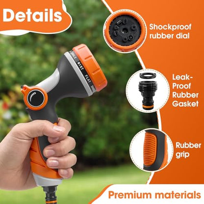 Garden Hose Nozzles,Hose Spray Nozzle with Adjustable 10 Watering Patterns - color: Orange&Orange