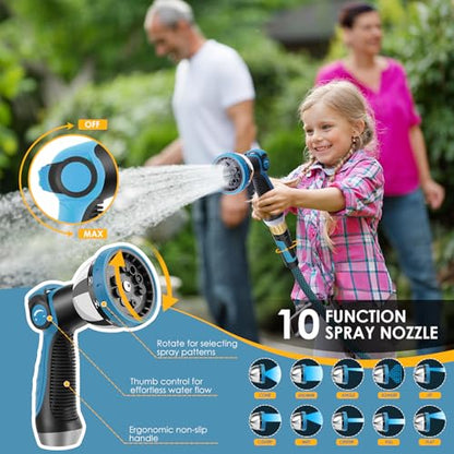 Non-Expandable Garden Hose 100 FT, Lightweight Hose with 10 Function Spray Nozzle, Kink-Free Flexible Water Hose, Durable, Leak-Proof, 360° Swivel Connectors, Portable Storage Strap