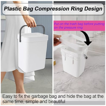 Compost Bin Kitchen, Includes 100 Trash Bags, Hanging Trash Can with Lid, Features Pet-Proof, Odor-Proof, and Quiet Opening/Closing. Suitable for Bathrooms/Bedrooms/Offices (White, 1.3Gal/5L) - color: White