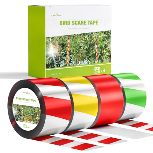 TRILINK Bird Scare Tape 656ft (4 Rolls) - Reflective Bird Repellent Tape for Garden, Farm, Fruit Trees, Balcony - Outdoor Effective Bird Deterrent Ribbon Devices