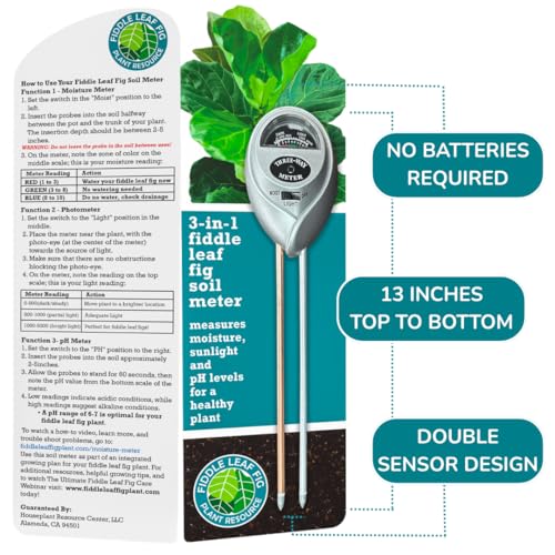 Fiddle Leaf Fig Health Meter, 3-in-1 Soil Moisture, Light & pH Testing Tool
