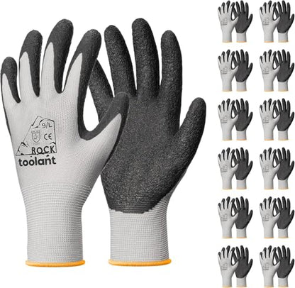 toolant Crinkle Latex Work Gloves, 12 Pairs, Gray, Large - color: Gray, size: Large