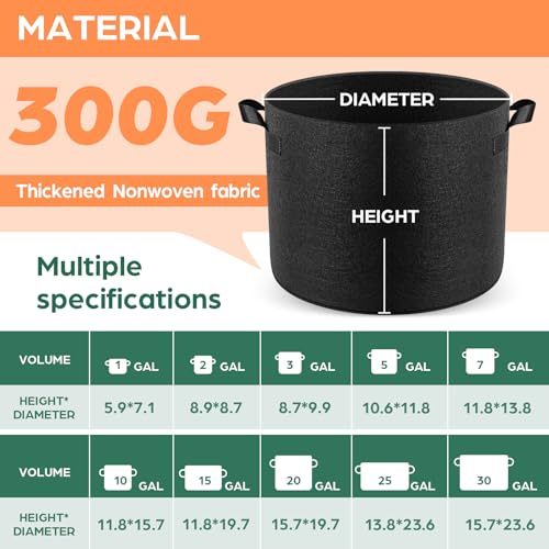 Jorvila 5-Pack 5 Gallon Grow Bags - color: Black, size: 5 Gallon