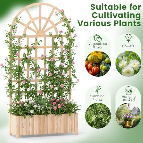 Happygrill Wooden Raised Garden Bed with Trellis & Privacy Screen - color: Natural, size: 36''x12''x71''