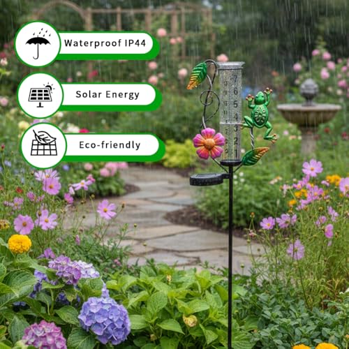 Solar Rain Gauge Outdoor - 7-Inch Glass Tube - color: Green-Frog