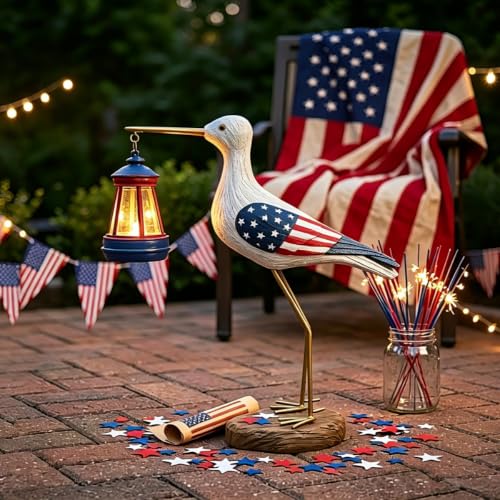 250th Anniversary Decorations,4th of July Decorations Solar Garden Lights,Fourth of July Red White and Blue Seagull Statue Solar Lights Outdoor,Patriotic Decor With Solar Lantern for Independence Day - color: Patriotic Seagull