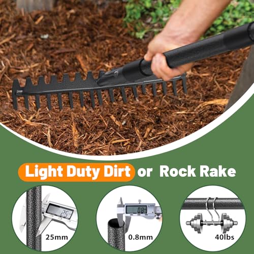Rake, 17 Tines with 49 Inch Handle, 17 Inch Wide Heavy Duty Garden Thatch Leaf Rake for Raking Leaf Loosening Soil Gathering Mulch Leveling Rocks, Rustproof Metal Bow Rakes for Leaves Grass - style: 49"
