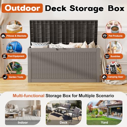 Outdoor Deck Storage Box, Waterproof,Grey,72 Gallon - color: Striped Gray, style: 72 Gallon