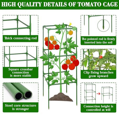 ZeeDix 4 Pack Square Tomato Cages for Garden with Clips 45 Inch - color: Green-4 Pack, size: 45-inch