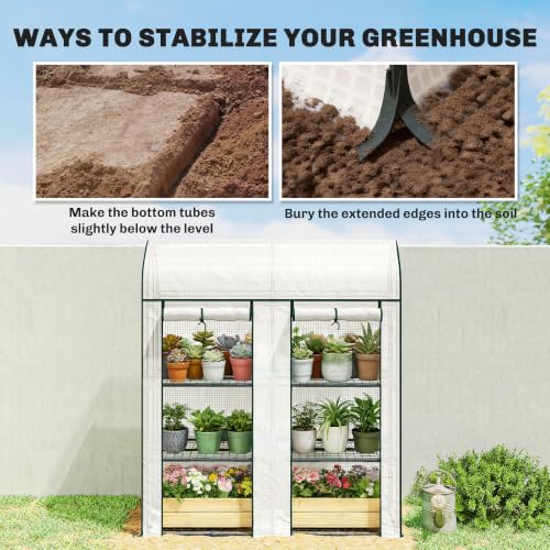 Outsunny 3 Tier Mini Greenhouse 2 Roll-up Doors 56.3" x 18.1" x 65" White - color: White