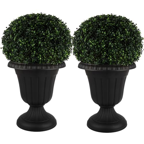 Pure Garden Outdoor Planter Flower Pots, Black, 16x18-Inch, 2-Pack - color: Black