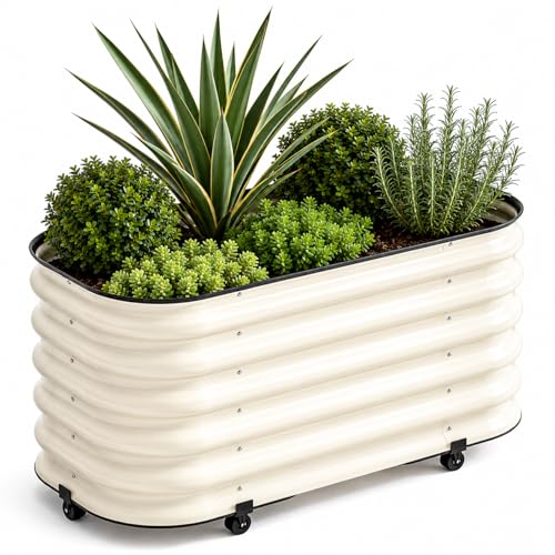DaisyVibe 21" Rolling Raised Garden Bed with Water Reservoir Base - color: White, size: 31.5"Lx15.7"Wx21"H