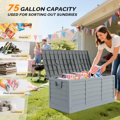 VINGLI 75 Gallon Collapsible Outdoor Storage Box, Grey - color: Grey
