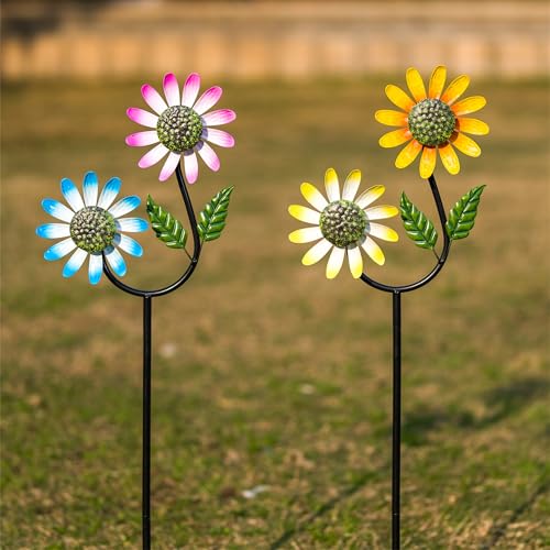 2 Pack Flower Wind Spinners Outdoor - size: 2 Pcs-31x10
